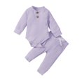 thumbnail image 1 of Baby Clothes Set Ribbing  Neck Long Sleeve Elastic and Loose Bow-knot Belt Trousers, 1 of 9