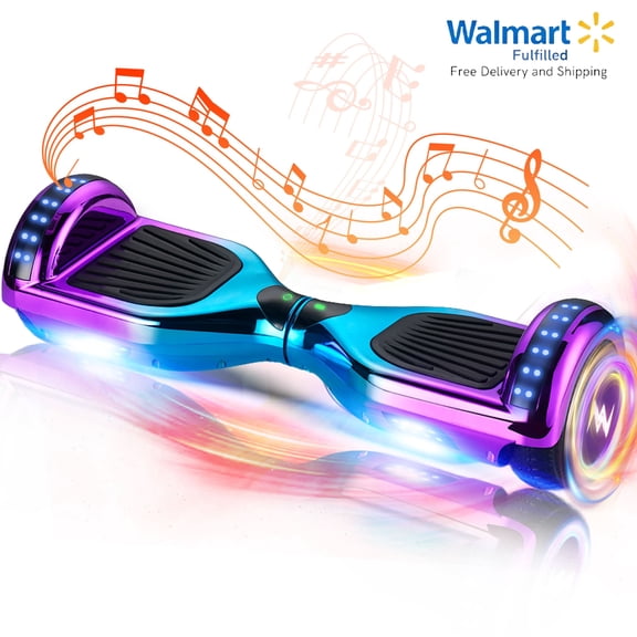WEELMOTION Hoverboard Arc-en-Ciel Chromé avec Haut-Parleur de Musique, Roues Tout-Terrain Brillantes de 6,5 Pouces et Lumières Vibrantes, Certifié UL2272 avec Sac de Hoverboard Gratuit, Hoverboard pour Enfants et Adultes