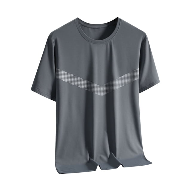 SROBPTY Haut d'Été pour Hommes, Chemises à Manches Courtes pour Hommes, Filament de Glace Respirant d'Été pour Hommes Protection Solaire Extérieur Col Rond Manches Courtes Gris Foncé, L