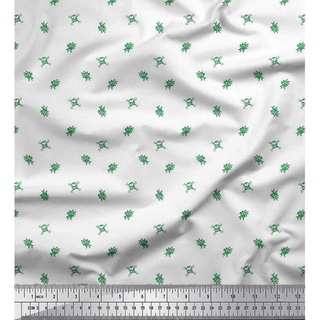 Soimoi Rayon Fabric Floral,Cross Bones & Skull Decor Fabric Printed Yard 56 Inch Wide