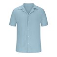 thumbnail image 3 of EOYWHK Mens Cotton Linen Shirts Short Sleeve Summer Ribbed Knit Button Down Cardigan Solid Color Collared Lapel Office Blouse Workwear Beachwear, 3 of 5