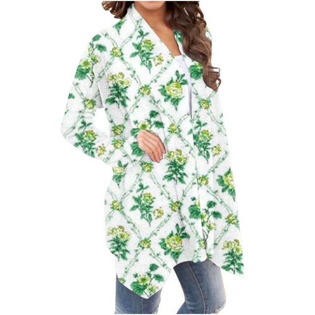 Cardigans d'Été pour Femmes Cardigan à la Mode à Manches Longues à Imprimé Floral Veste Haut Cardigan Léger en Liquidation