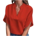 thumbnail image 4 of Ashirexll Hauts pour Femmes Tendance, Haut Décontracté Uni à Manches Courtes et Col en V, 4 of 6