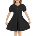 thumbnail image 1 of RXIRUCGD 2025 Vêtements d'Été pour Enfants Filles Robe d'Été Couleur Unie Col Rond Manches Courtes Robe Décontractée et Confortable pour Adultes, 1 of 6