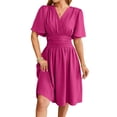 thumbnail image 1 of Women'S Dress Summer Deep V Neck Elegant Ruffle Mini Dress Waist Dresses Rose Red M, 1 of 10