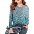 thumbnail image 2 of Girls Tshirts Spring Summer Long Sleeve Gradient Sequin Printed Round Neck Flash Shirt Girls Tops Light Blue 6-7Years, 2 of 4