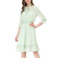 thumbnail image 2 of INSPIRE CHIC Women's Layered Ruffle Hem 3/4 Sleeves Smocked Chiffon A-Line Dress M Green, 2 of 8