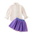 thumbnail image 1 of Faithtur Kid Girl Spring 2Pcs Outfit Swiss Dot Mesh Long Sleeve Button Shirt Tulle A-Line Skirt Set, 1 of 8