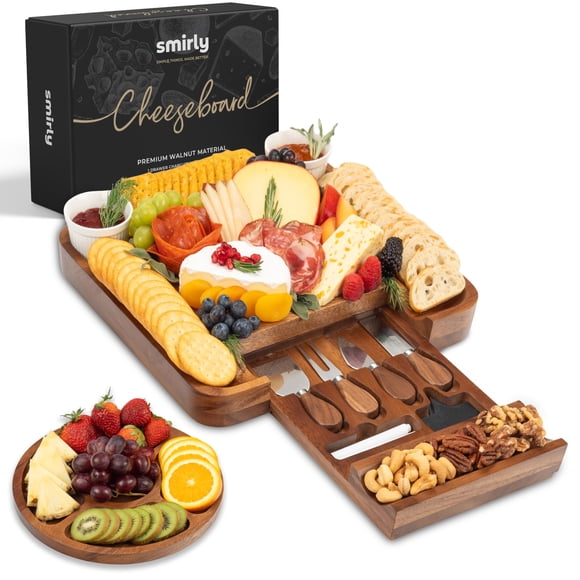 SMIRLY Charcuterie Boards Set, Large Cheese Board Set, Natural Walnut Wood Charcuterie Tray with Accessories - Housewarming Gifts New Home, Wedding &