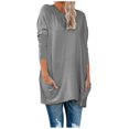 thumbnail image 2 of Jsaierl Hauts Grande Taille pour Femmes Manches Longues Tunique Ample Simple Couleur Unie Blouses Longues Tendance Décontractées Col Rond avec Poches, 2 of 4