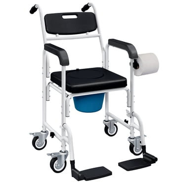 HOMCOM Shower Chair with Wheels, Bedside Commode Wheelchair for Seniors