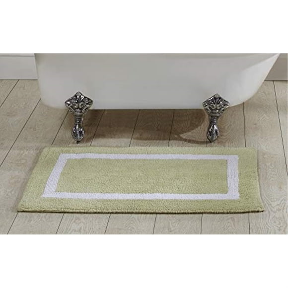 Better Trends Hotel Collection is Super Absorbent Reversible Double Sided Thick Bath Mat Rug Machine Washable 100% Cotton in Race Track Pattern, 24" x 40" Rectangle, Sage & White