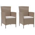 thumbnail image 1 of vidaXL Garden Chairs with Cushions 2 pcs Poly Rattan Beige, 1 of 5
