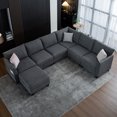 thumbnail image 1 of Noble House Modular U-Shaped Sectional Sofa with Storage Ottoman & USB Ports, 6-Seater Oversized Corner Couch, Gray, 1 of 9