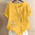 thumbnail image 2 of CHOK Mchoice Chemises pour Femmes 2024 à Manches Courtes Décontractées Hauts Grande Taille Col Rond Imprimé Ample Blouse en Coton et Lin à Boutons, 2 of 5