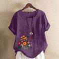 thumbnail image 2 of QATAINLAV Hauts d'Été pour Femmes Décontractés en Coton et Lin T-Shirts à Manches Courtes Col Rond Chemise T-Shirts Graphiques Floraux Surdimensionnés Tenues de Vacances à la Plage Liquidation Violet XXXXXL, 2 of 5
