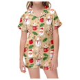 thumbnail image 1 of AJIWYH Pyjama Fille, Ensemble de Pyjama de Noël Classique pour Enfants à Imprimé, Chemise à Col Boutonnée à Manches Courtes et Short, Pyjama de Soirée Pyjama pour Filles Violet Foncé, 12-13 Ans, 1 of 4