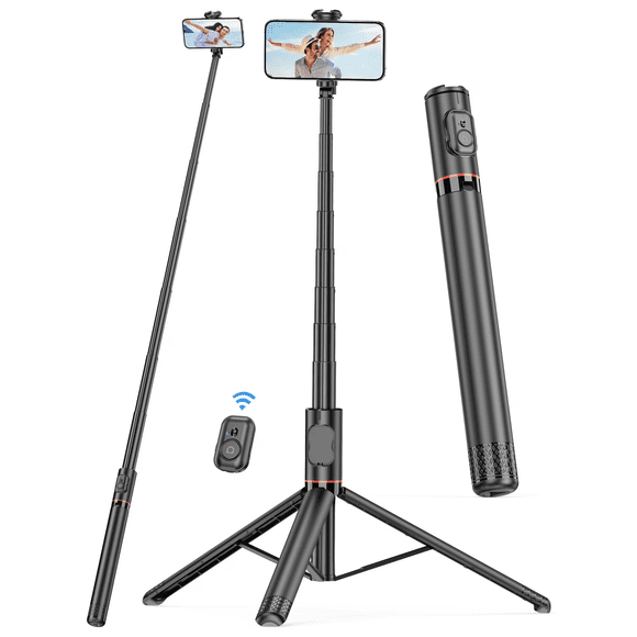 SelfieShow 72" Selfie Stick, 4 in 1 Extendable Phone Tripod Stand with Wireless Remote & Phone Holder 360°Rot Travel Tripod for iphone/Android (Black)