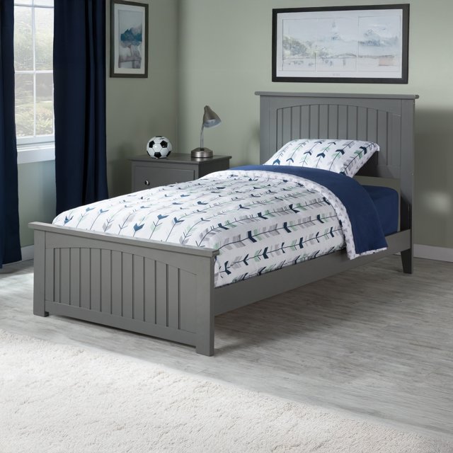 Nantucket Twin Wood Foundation Bed with Matching Footboard in Grey