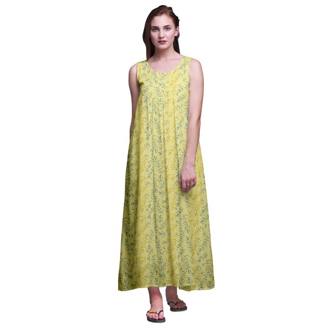Bimba Robe de Nuit Maxi en Rayonne pour Femmes, Imprimée, Sans Manches, Robe de Nuit Maxi - m
