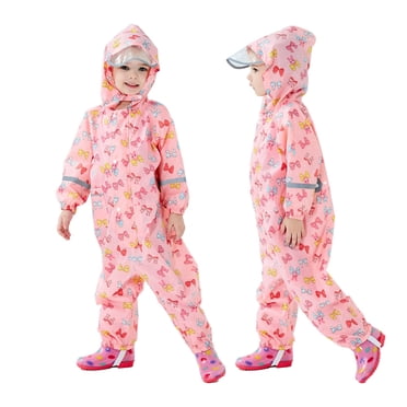 MIASHUI Rain Suit for Boys Girls Waterproof Raincoats Cartoon One Piece Hoodie Rainwear,Pink,XL