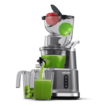 SiFENE 200W Cold Press Juicer Machines, Big Mouth 83mm Opening Whole Slow Masticating Juicer, High Yield, Gray