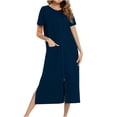 thumbnail image 1 of Erwazi Robe pour Femmes à Fermeture Éclair devant, Manches Courtes, Longue Robe de Chambre avec Poches, Tenue de Détente, 1 of 6