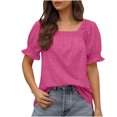 thumbnail image 1 of Hauts Blouses Décontractés pour Femmes à Couleur Unie, à Encolure Carrée, à Manches Courtes, 1 of 8