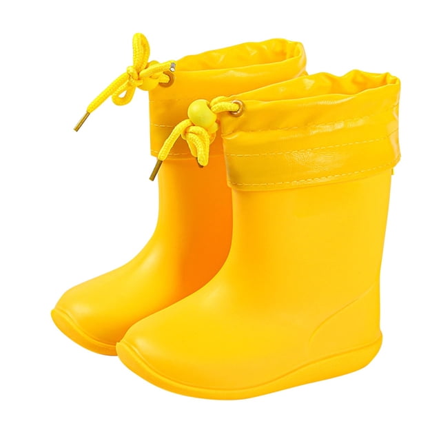 Kids Child Rain Boots with an Elastic Boot Collar Adjustable Drawstring Solid Color Waterproof Non Slip Light up Rubber Sole Garden Shoes Outdoor EVA Rain Shoes for 2-9 Years Yellow