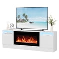 thumbnail image 1 of Modern 70" Gray Wooden TV Stand for Living Room – LED Lighting, Storage Cabinets & Open Shelves, Fits up to 75" TVs and 36" Electric Fireplace (Fireplace Not Included), 1 of 8