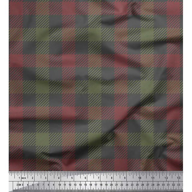 Soimoi Gray Poly Georgette Fabric Check Check Printed Craft Fabric by the Yard 42 Inch Wide