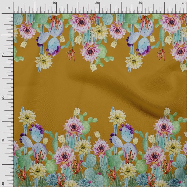 oneOone Cotton Cambric Fabric Floral & Cactus Panel Printed Craft Fabric BTY 56 Inch Wide