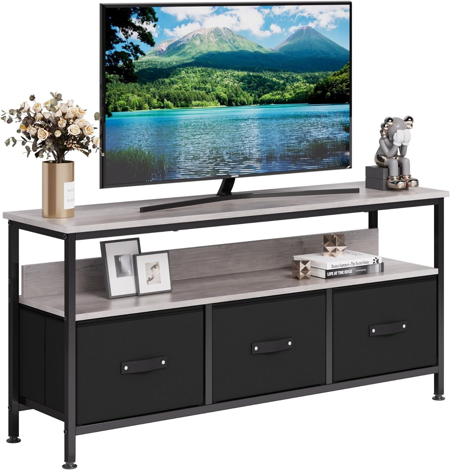Ourlova TV Stand for Living Room, Dresser-Style TV Stand with 3 Drawers