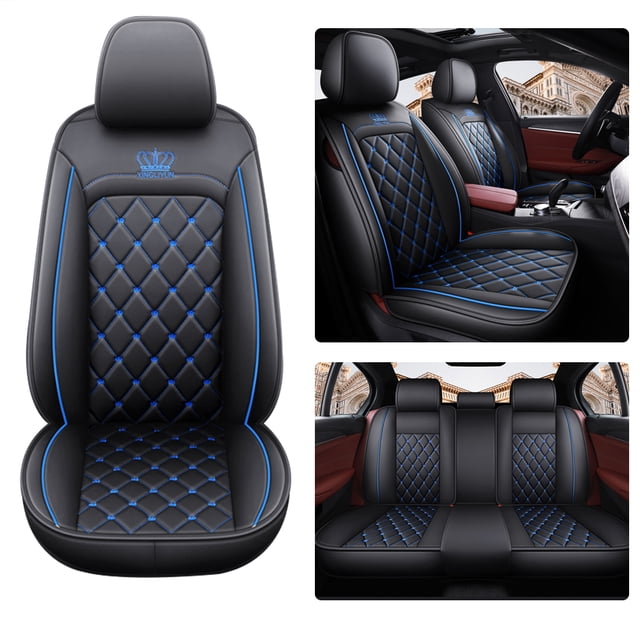 Maidao Car Seat Covers for FIAT for Panda 2011-Present 5 Seats Leather Waterproof Front Rear Cushion Protector Full Set Black and Blue