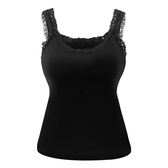 BLVB Womens Lace Camisole Tank Tops with Built in Bra Scoop Neck Spaghetti Strap Sleeveless Summer Basic Cami Shirt