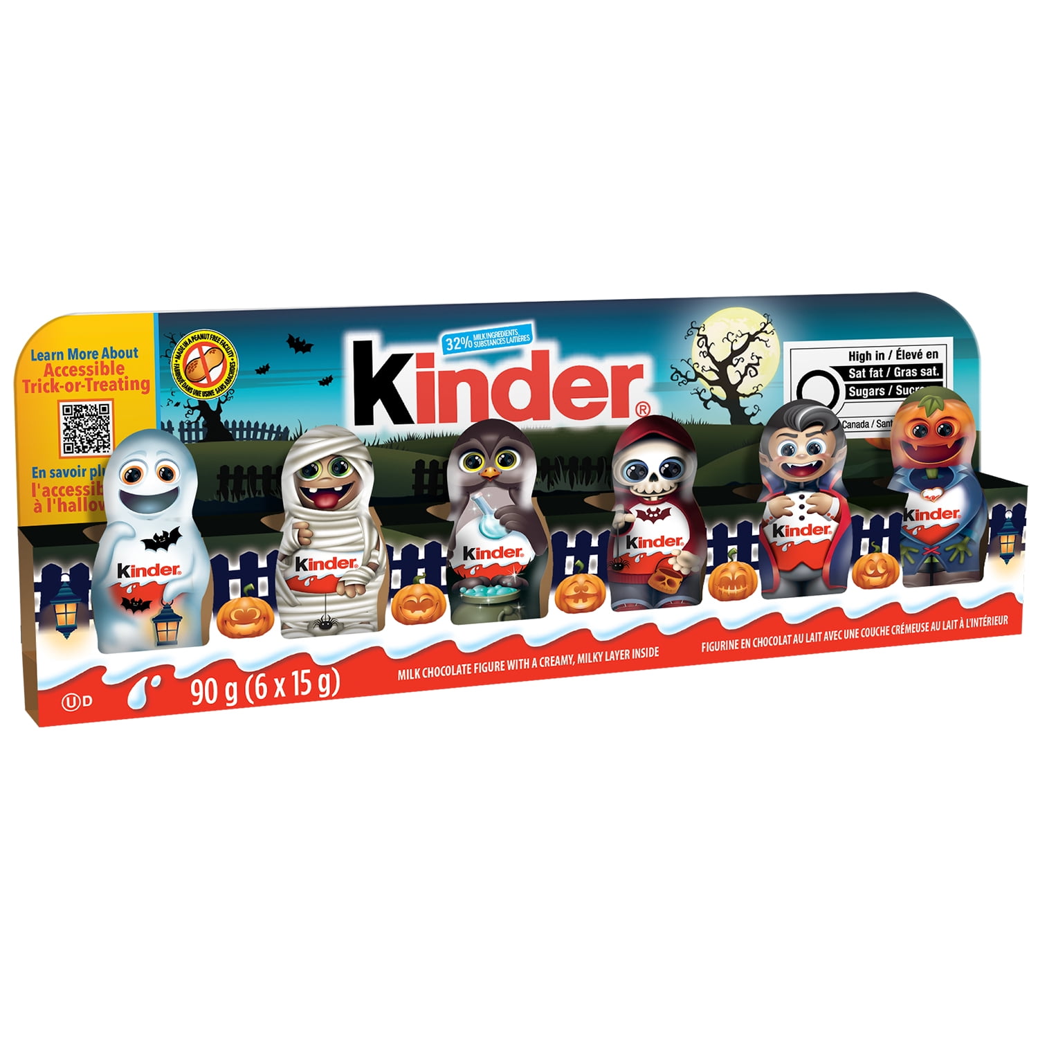 KINDER Mini figurines creuses en chocolat au lait, confiseries d'Halloween, 6 x 15 g, 90 g