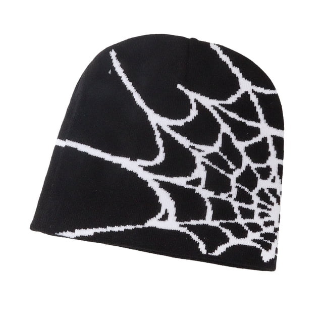 Decodeary Winter Look With Stylish Spider Web Hat Versatile Style Spider Web Beanie Hat black and white