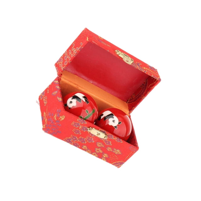 bedienty 2 Pieces Massage Balls with Storage Balls Box Baoding for Middle Aged People Fu Word Blue Panda Red Diameter 42mm
