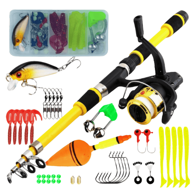 Telescopic Fishing Rod and Reel Combo 6ft Fiberglass Portable Travel Kit for All Anglers
