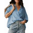 thumbnail image 2 of Blouse Décontractée Habillée pour Femmes Manches Courtes Col en V Chemise de Travail Bleu Ciel P, 2 of 8