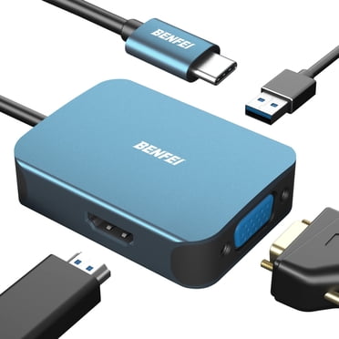 USB c HUB, BENFEI USB Type-c to HDMI VgA Adapter, USB c to USB Adapter, compatible for MacBook Pro 201920182017,Surface Book 2, Dell XPS 1315, Pixelbo