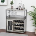 thumbnail image 4 of OUYAWEI 3-Tier Wine Bar Cabinet with LED Lights,Coffee Bar Cabinet with Adjustable Shelves,Mesh Door & Baffle,Small Liquor Cabinets with Wine Rack and Glass Holder for Home Kitchen,Grey, 4 of 8