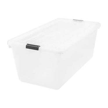 IRIS USA 91 Qt Stackable Plastic Storage Bins with Lids, 1 Pack - BPA-Free, See-Through Organizing Solution, Latches, Durable Nestable Containers, Secure Pull Handle, Ma