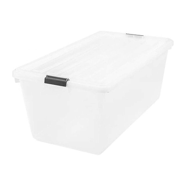 IRIS USA 91 Qt Stackable Plastic Storage Bins with Lids, 1 Pack - BPA-Free, See-Through Organizing Solution, Latches, Durable Nestable Containers, Secure Pull Handle, Ma
