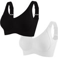 thumbnail image 1 of Women's Solid Four-Breasted Adjustable Wireless Bra, Floralshe Brasier, Seamless Full Coverage Ribbed Bralettes, 1 of 7