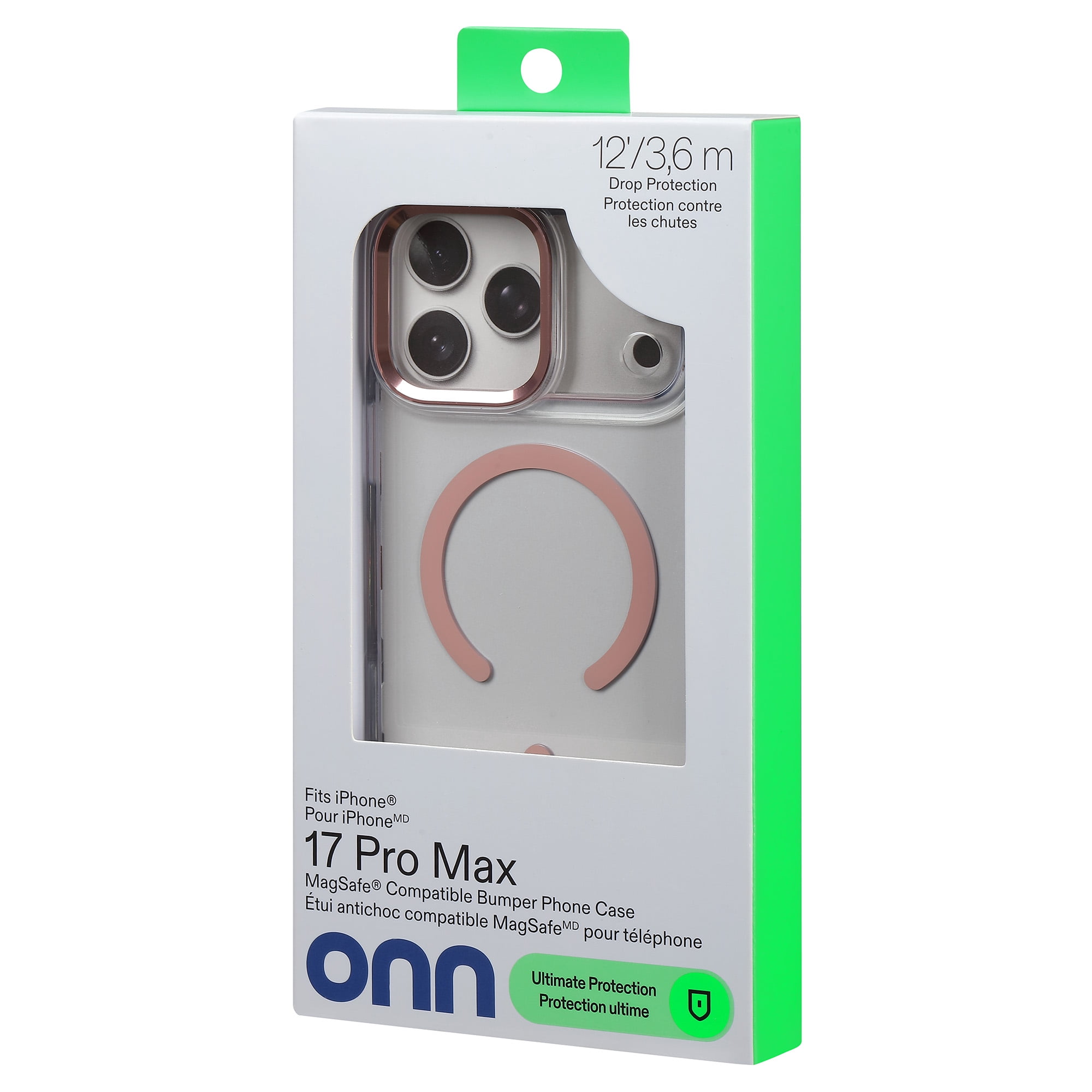 onn MagSafe Compatible Soft Shell Bumper Phone Case for iPhone 17 Pro Max, Clear & Pink