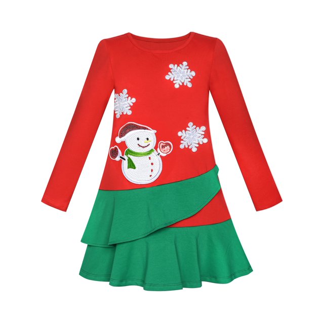 Robe Fille Manches Longues Noël Snowman Fête 6 Ans