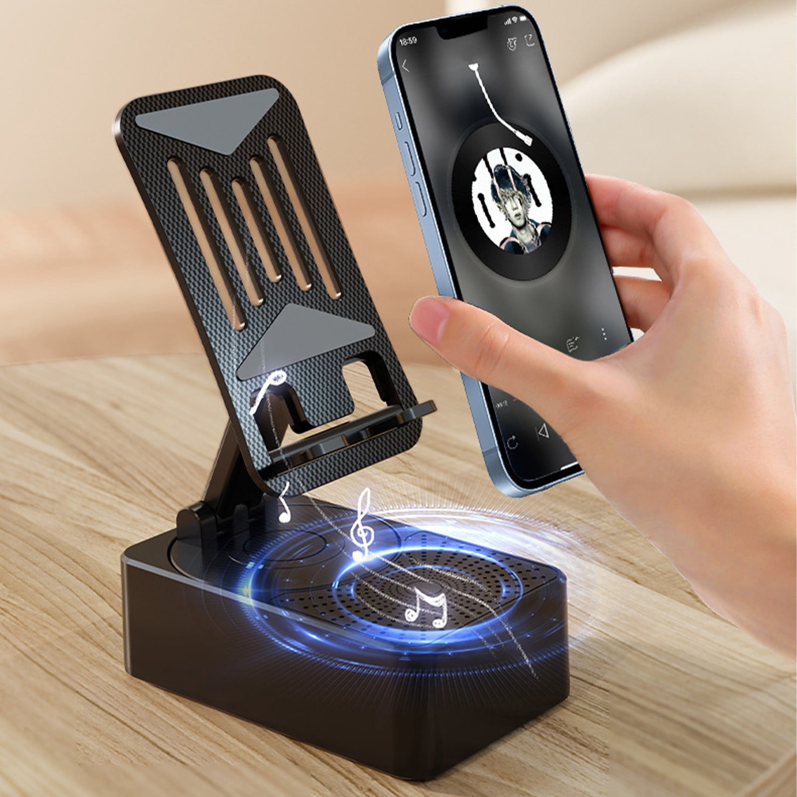 Chmadoxn Bluetooth Speaker,Bluetooth Audio Phone Stand With Wireless Bluetooth Speaker Surround Sound Adjustable Tablet Desk Portable Speaker Bluetooth audio