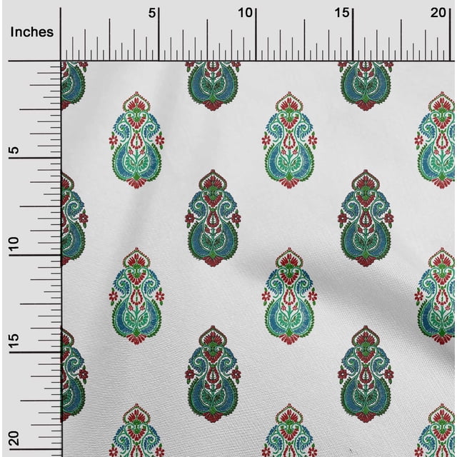 oneOone Silk Tabby White Fabric Floral & Paisley Block Craft Projects Decor Fabric Printed By The Yard 42 Inch Wide