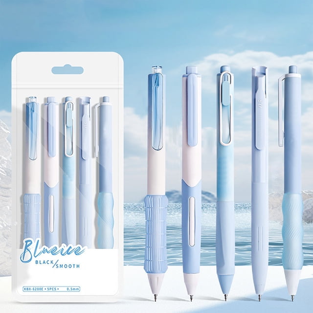 Lksixu 5 Pcs Retractable Gel Pens Set, 0.5mm Fine Point Gel-Ink Rollerball Pens with Comfortable Rubber Grip, Black Ink Smooth Writing and Quick-Drying Pens Aesthetic Office Supplies for Journaling